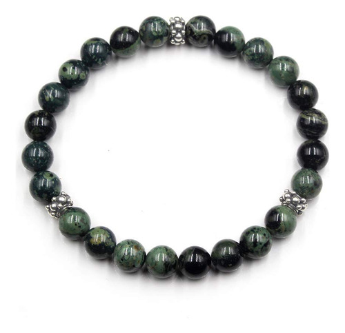 Pulsera De Jade Verde Oscuro Y Plata Esterlina, Pulsera...