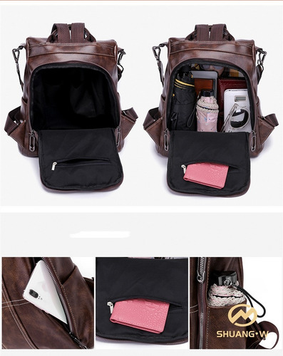 Imagen 5 de 9 de Bolso Backpack Cuero Suave Sintético Para Mujeres Moda 2019