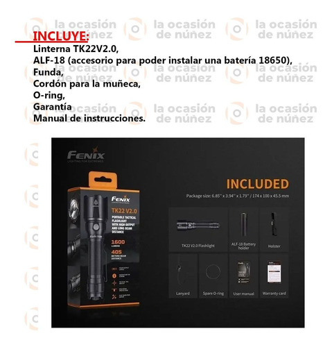Imagen 4 de 8 de Linterna De Mano Tactica 1600l Fenix Tk22 V2.0 Aluminio 405m