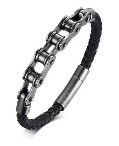 Brazalete Moto Biker Bici Cuero Y Acero 