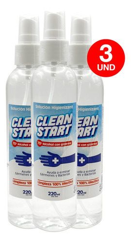 Pack 3 Desinfecta Spray Alcohol Glicerina 70% 220ml Botella