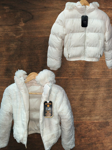 Campera Abrigo Dama Puffer Reversible Con Peluche Y Capucha 