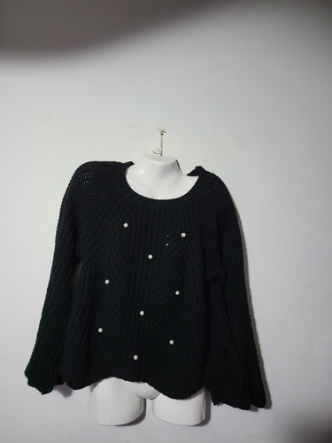 Sweater Pullover Negro Talle Único Con Perlas (ast)