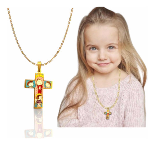 Collar Para Niños Cruz Con Virgen Protectora