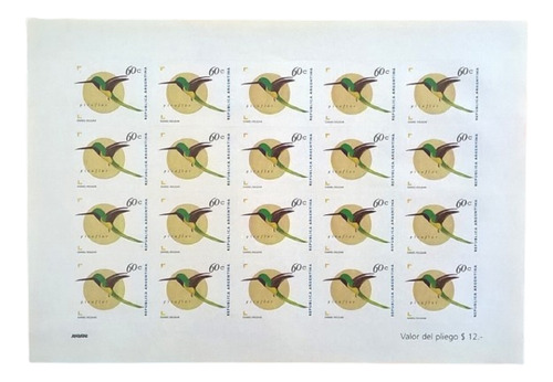 Argentina Aves, Plancha X 20 Gj 2724a Colibrí 98 Mint L13916