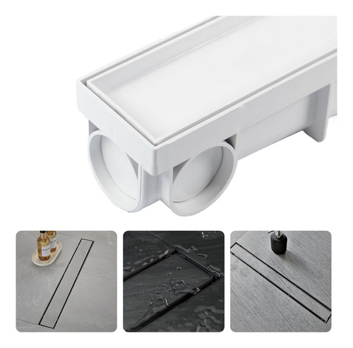 Ralo Linear Banheiro Piscina Oculto Invisível Sifonado Piso 6x50cm Branco