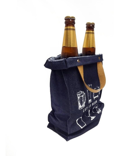 Imagen 2 de 5 de Bolsa Jean Y Cuero Para Botella De Cerveza Factura A O B