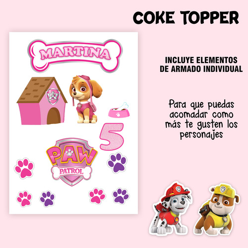 Cake Topper Kit Imprimible Adorno Torta Patulla Canina Niña