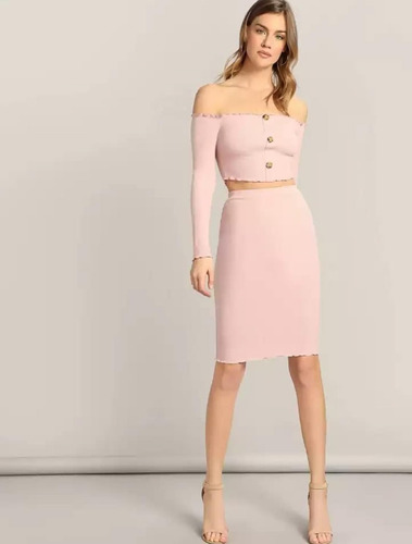 Conjunto Falda Y Blusa Rosa Pastel
