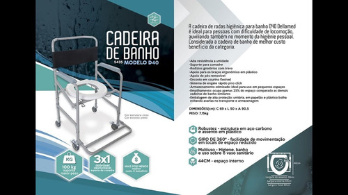 Imagem 9 de 9 de Cadeira De Rodas Higiênica Dobrável Aço D40 Dellamed (100kg)