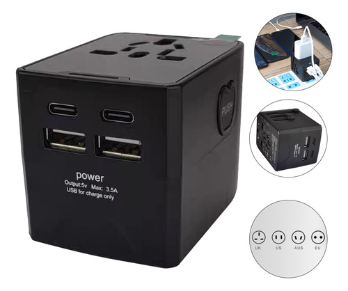 Adaptador De Viaje Universal Global Con Enchufe Tipo-c Y Usb