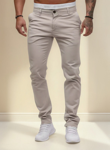 Pantalón Casual Slim Fit De Hombre De Color Liso