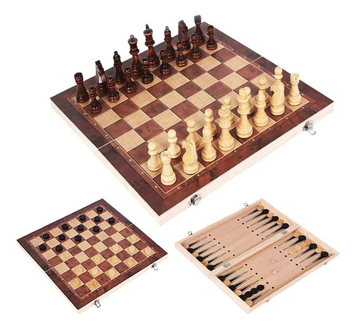 Juego De Mesa 3 En 1 Ajedrez Damas Chinas Backgammon