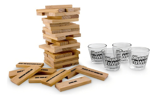 Torre Del Beber 56 Bloques De Madera Shots De Castigo + Dado
