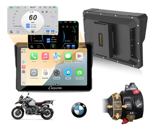 Pantalla Moto Carplay Carpuride W702bs Bmw R1300/1250/1200gs Negro