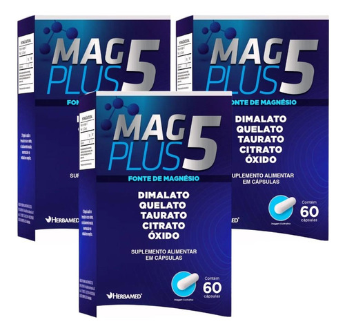 Kit Herbamed Magplus5 Fonte De Magnésio 3 Caixas 60 Cápsulas