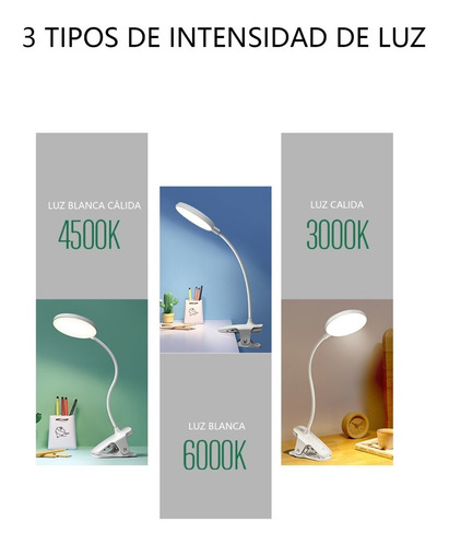 Imagen 6 de 8 de Lámpara Led De Escritorio Recargable Con Clip Y Usb