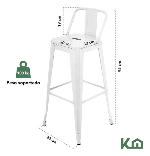 Set 4 Bancos Tolix Altos Con Respaldo Silla Para Barra Vintage Color Blanco KingsHouse