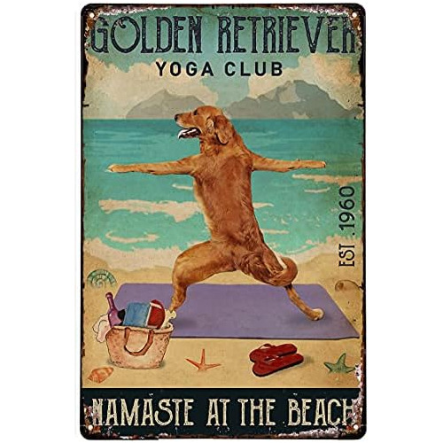 Club De Yoga Playa, Decoración Vintage De Retriever Do...