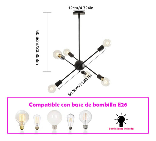 Dehobo LED Moderno Colgante De Techo, 6 Luces, Lámpara De Techo De Estilo Medieval En Color Negro lamparas para sala lamparas para baño Lámpara De Moderna Techo Colgante Y Ajustable 6 Luces