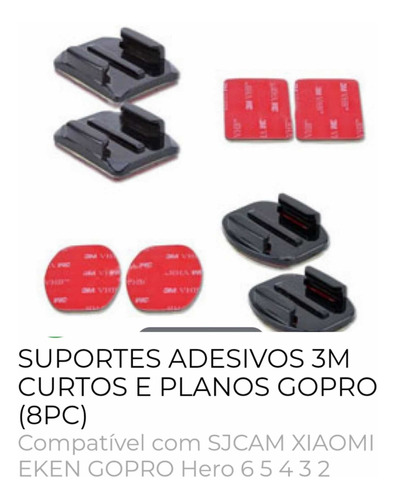 Kit Com 10 Suportes Adesivo 3m Gopro Curto E Planos 6/5/4/3