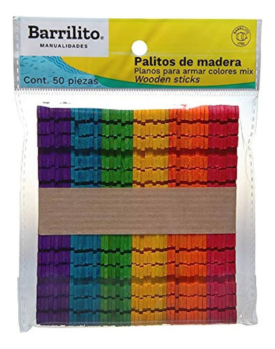 Palitos De Madera Planos De Colores Para Armar (50 Piezas)