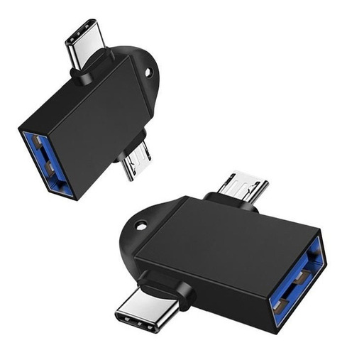 Adaptador Otg 2en1 Micro Usb Y Tipo C A Usb Para Celulares Color Negro