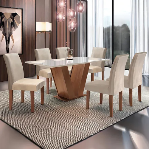 comprar Conjunto Sala De Jantar Mesa Tampo De Vidro 6 Cadeiras Espanha Yescasa