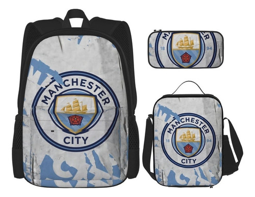 Juego De Mochilas Manchester City De 3 Piezas Con Colegial