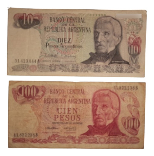 Billetes Colección 10 Pesos Y 100 Pesos, Argentina 