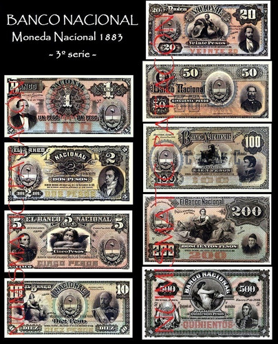 Colección Completa Billetes Moneda Nacional 1883 - 3º Diseño