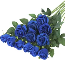 Comprar 12 Rosas De Seda Artificiales Con Tallo Largo - Azul