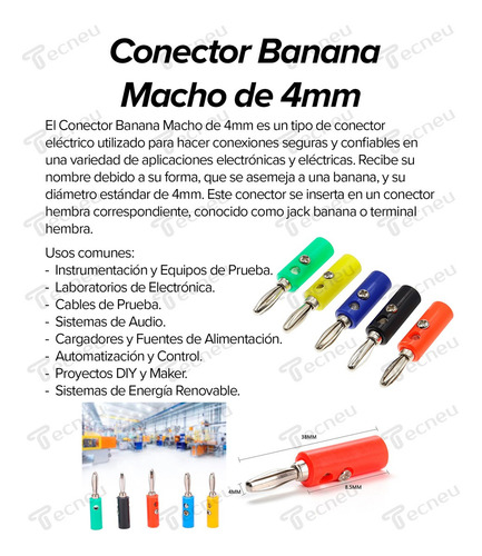Kit 20 Conector Banana Macho De 4 Mm Para Laboratorio