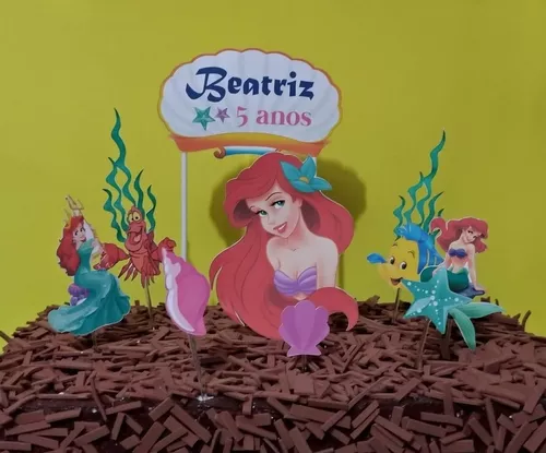 Topper de Bolo Sereia Princesa Ariel Topo Personalizado