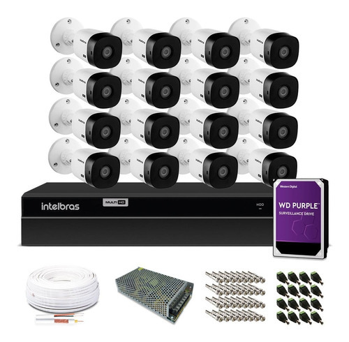 Kit Intelbras 16 Câmeras De Segurança 1080p Dvr 16ch Hd 1tb