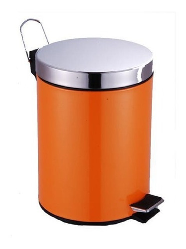 Cubo Cesto Basura A Pedal Color Naranja Tapa Acero 5 Lts