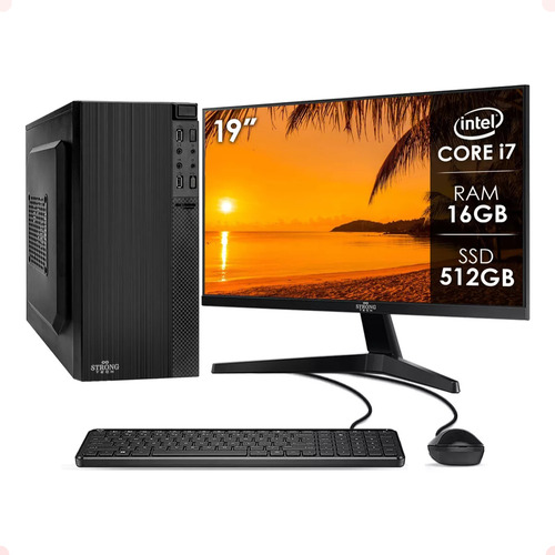 Computador Strong Tech Intel I7 16gb Ssd 512gb Monitor 19