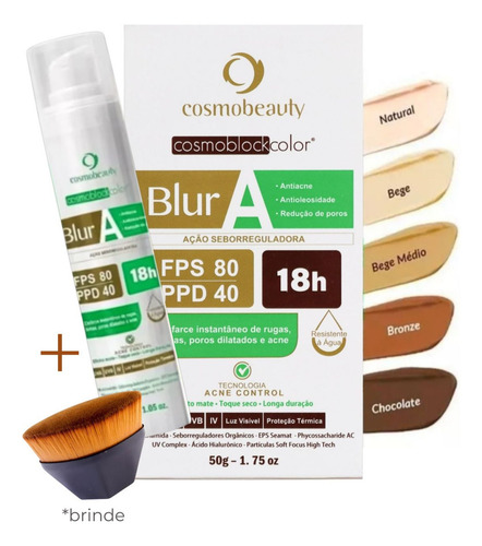 Cosmobeauty Filtro Solar Blur A Bege Fps 80 + Pincel