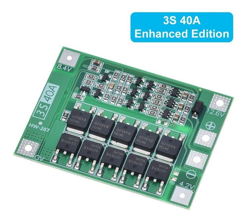 Imagen 2 de 2 de Bms Cargador Batería Litio Placa Protección 3s 40a 18650