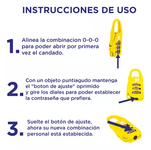 Kit 3 candados de seguridad portátil de combinación - Gris, Azul Marino y  Negro. - Hokins Mexico