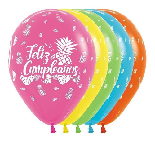 Globo Tropical Feliz Cumpleaños * 12 Unidades, R12, Bombas