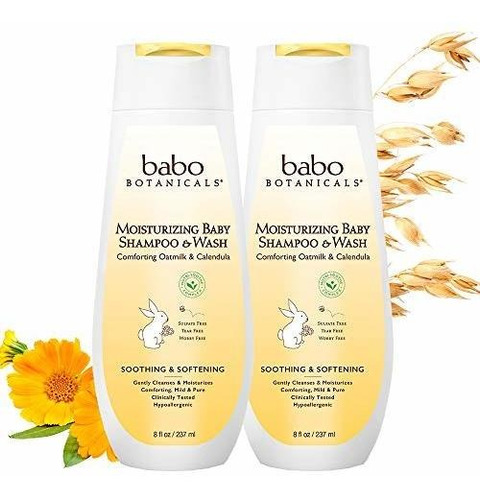 Babo Botanicals Hidratante Bebé 2-en-1 Champú Y Lavar Con Oa