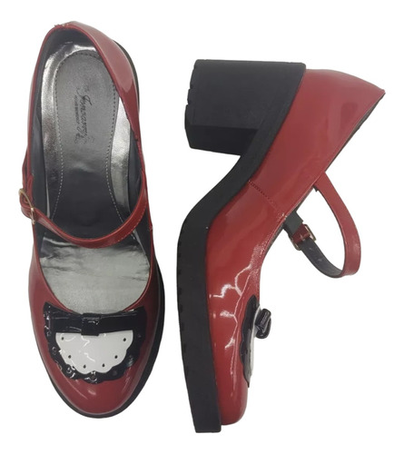Zapatos De Dama Estilo Bostoniano Con Correa Color Rojo