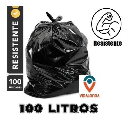 Saco De Lixo 100 Litros Resistente 100 Unidades P4 Cor Preto