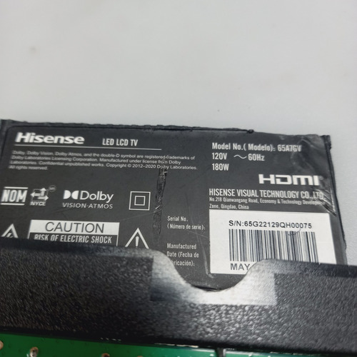 Tarjeta Main Para Pantalla Hisense 65a7gv (Usado)