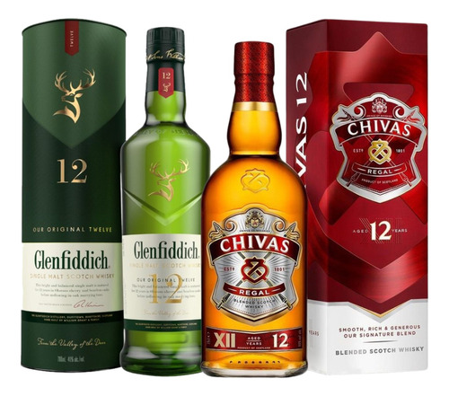 Whisky Glenfiddich 12 Años 750ml + Chivas Regal 12 Años 1lt.