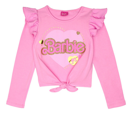 Playera Manga Larga Estampada Marca Barbie Para Niña