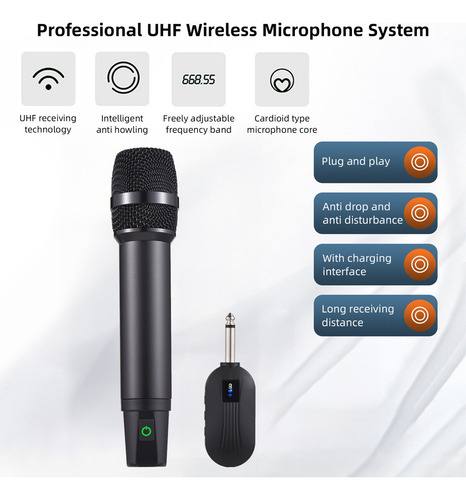 Kit de microfone sem fio Pro UHF: para transmitir e não pode colorir preto