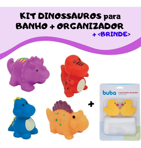 Imagem 1 de 9 de Brinquedo Banho Infantil Dinossauros + Saco Organizador
