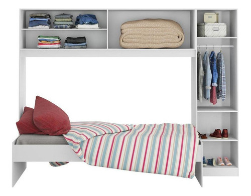 Cama Solteiro com Guarda-Roupa para colchão 88 x 188 cm Multimóveis FG2650 Cor Branco